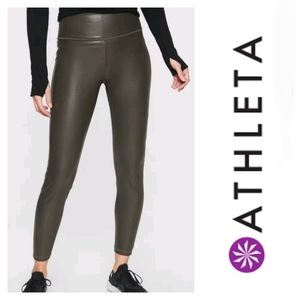 Athleta Gleam All Over Arbor Olive Legging Tights Medium MP Faux Leather Vegan